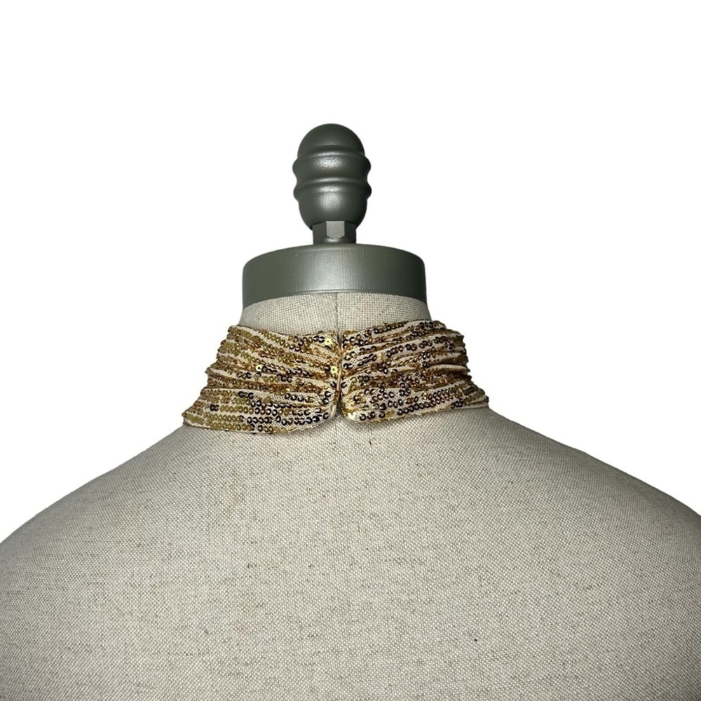 MAC DUGGAL 11281 Gold Champagne Sequin Halter Neck Belted Soft Tie Maxi Dress 14 - Picture 11 of 15